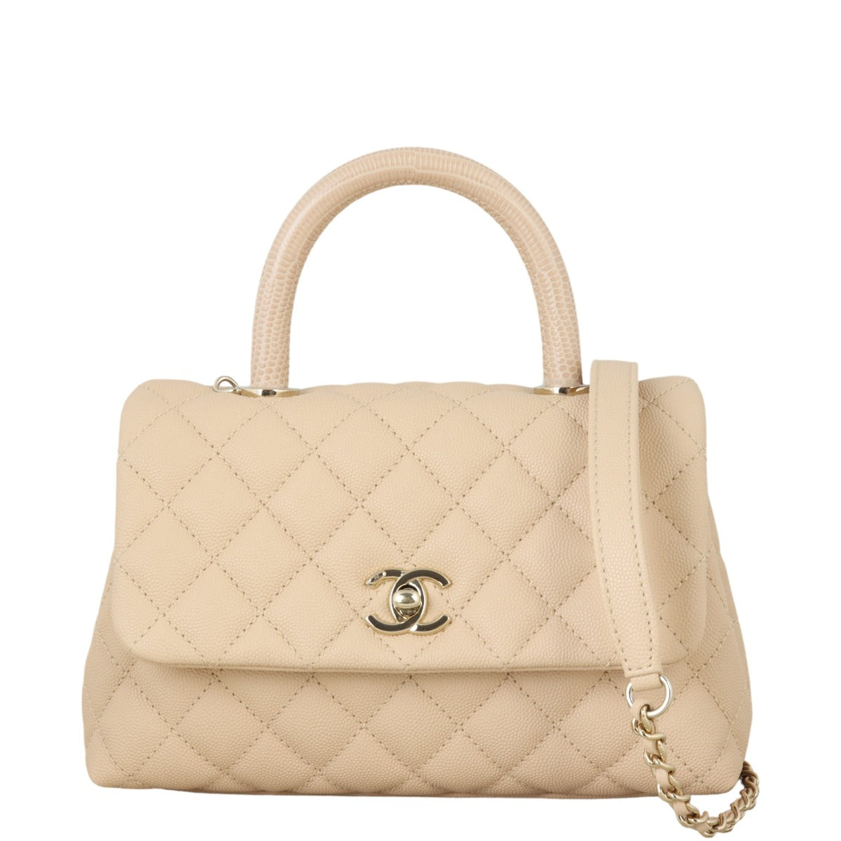Chanel Coco Top Handle Bag Quilted White Crossbody Bag