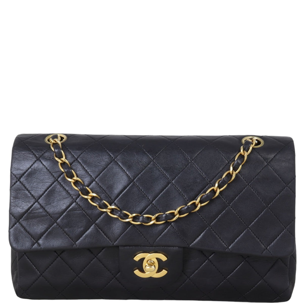 Chanel Classic Double Flap Handbag Quilted Black Shoulder Bag Medium 08102024