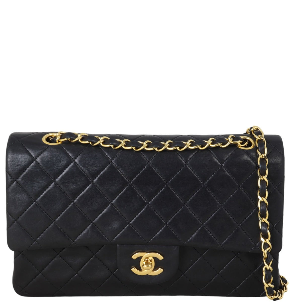 Chanel Classic Double Flap Handbag Quilted Black Shoulder Bag Medium 30102024