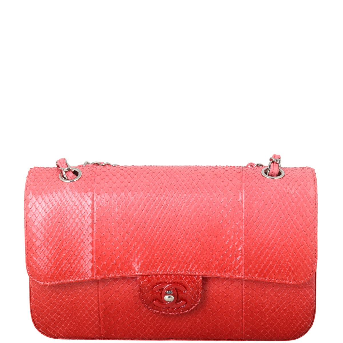 Chanel Classic Double Flap Python Ombre Handbag Red Pink Crossbody Bag