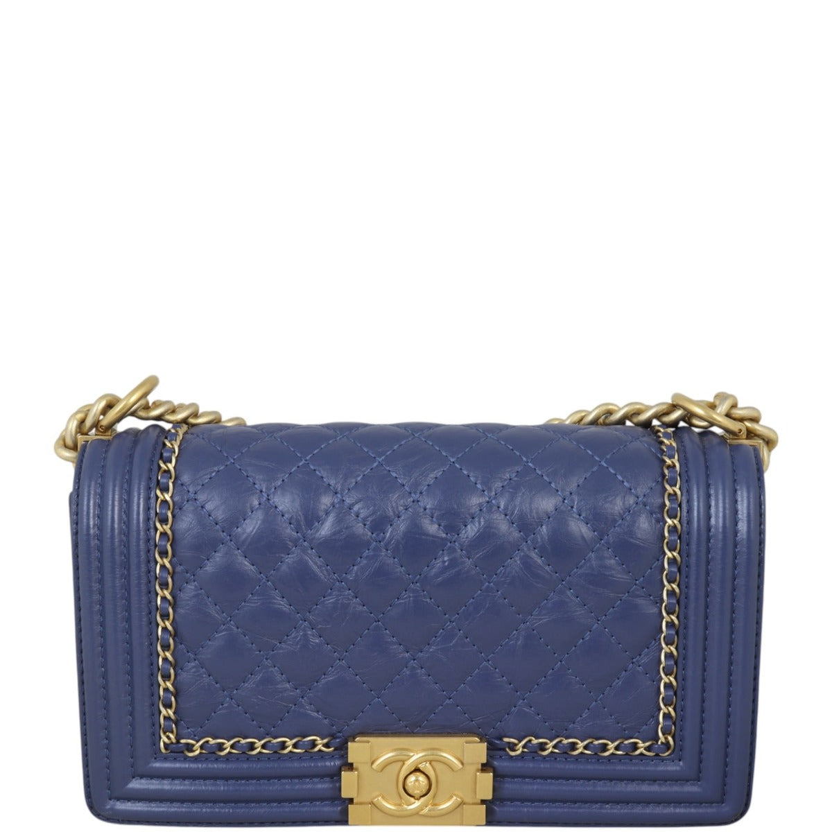 Chanel Boy Old Around Handbag Blue Medium Crossbody Bag
