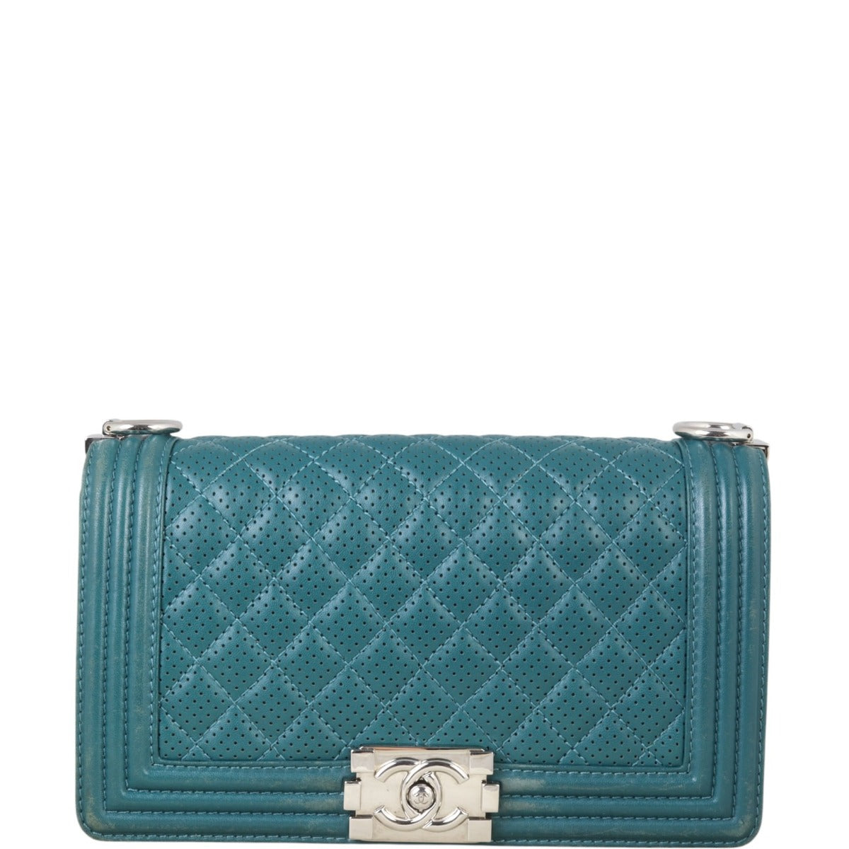 Chanel Boy Old Perforated Handbag Green Medium Crossbody Bag