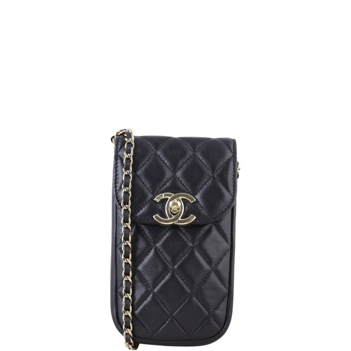 Chanel CC Phone Holder on Chain Handbag Quilted Black Crossbody Bag