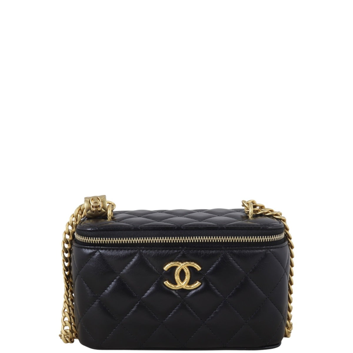 Chanel Vanity Case with Chain Handbag Quilted Black Mini Bag