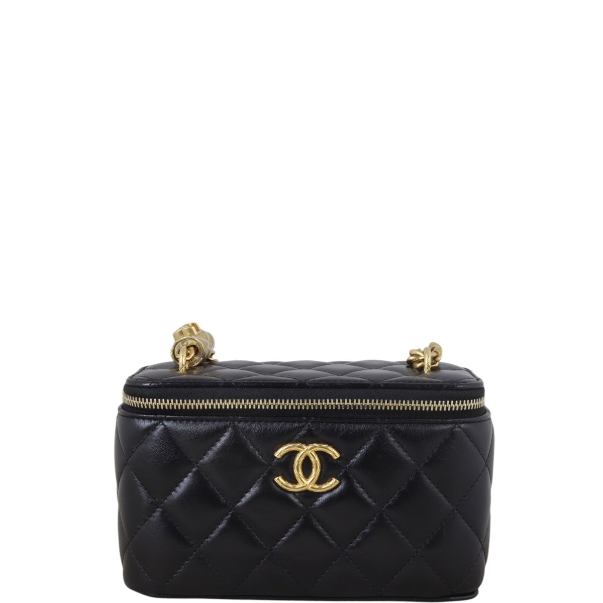 Chanel Vanity Case with Chain Handbag Quilted Black Mini Bag