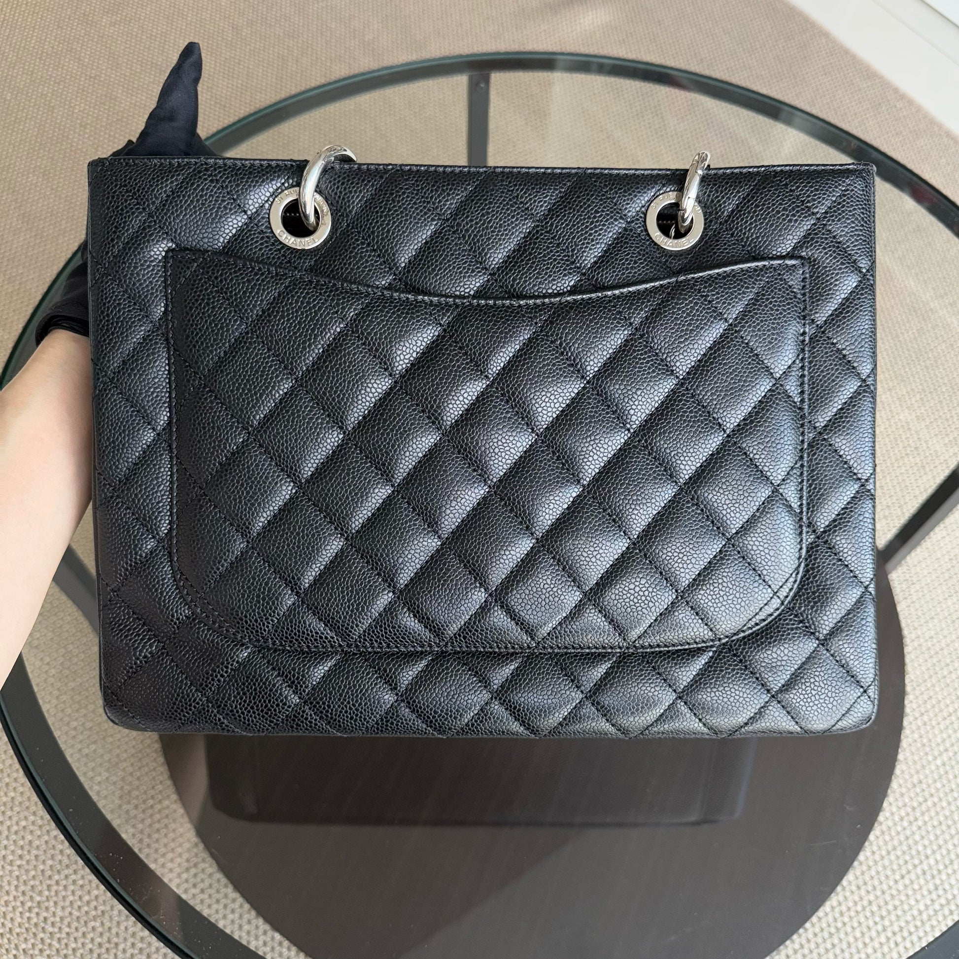 Chanel GST Grand Shopping Tote - Caviar Quilted Black Silver Hardware Series 18