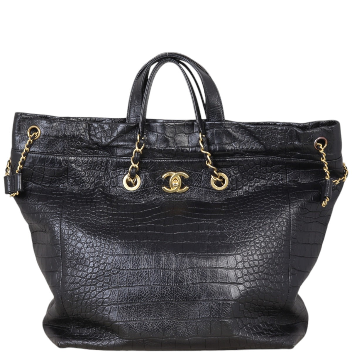 Chanel Paris-New York Coco Croc Tote Black Large Shoulder Bag