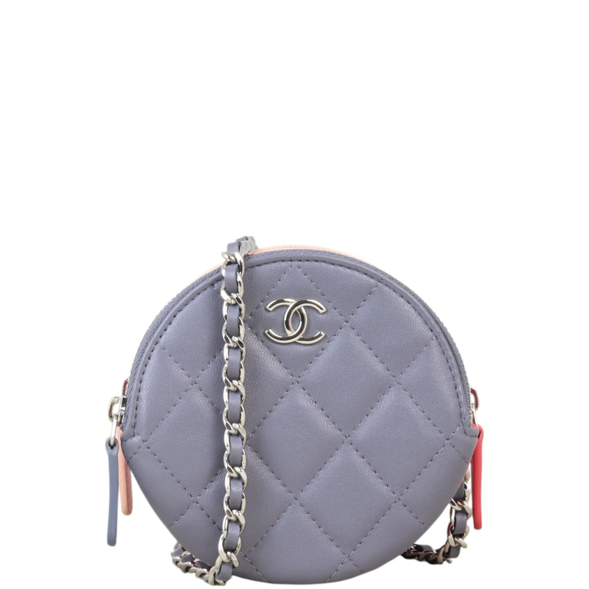 Chanel CC Round Triple Zip Pouch on Chain Quilted Pink Crossbody Bag