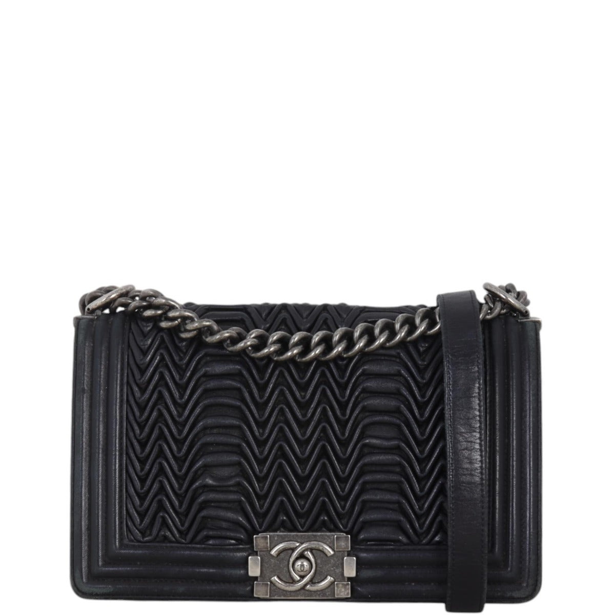 Chanel Boy 3D Pleated Old Handbag Black Medium Crossbody Bag