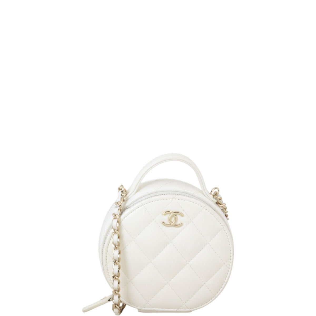 Chanel Handle With Care Round Vanity Case with Quilted White Crossbody Bag