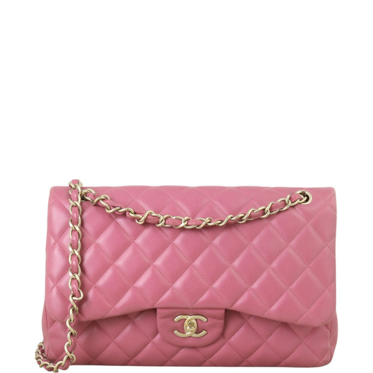 Chanel Classic Double Jumbo Handbag Pink Flap Crossbody Bag