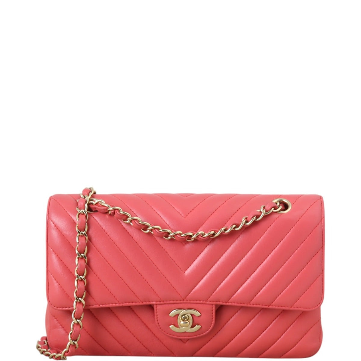 Chanel Classic Double Chevron Lambskin Handbag Quilted Medium Crossbody Bag
