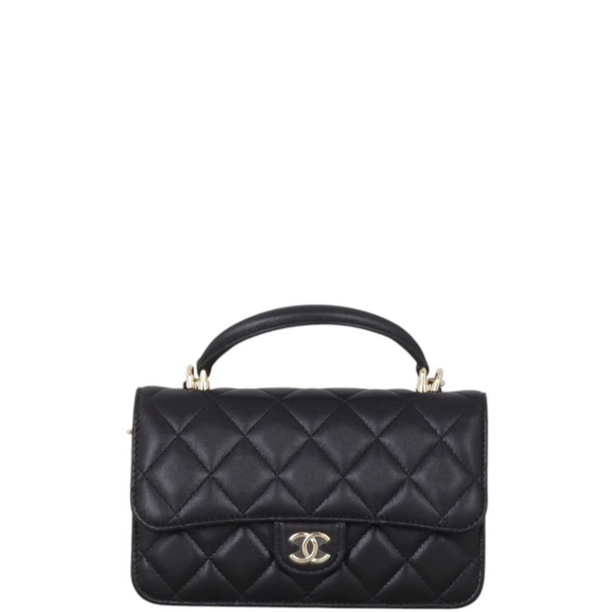 Chanel Top Handle Phone Holder on Chain Quilted Black Crossbody Bag