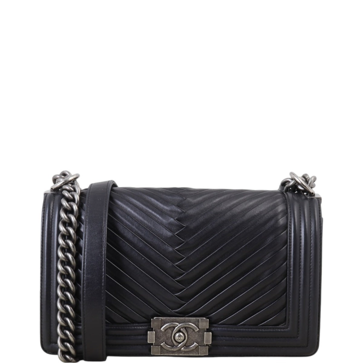 Chanel Boy Old Pleated Handbag Black Medium Crossbody Bag