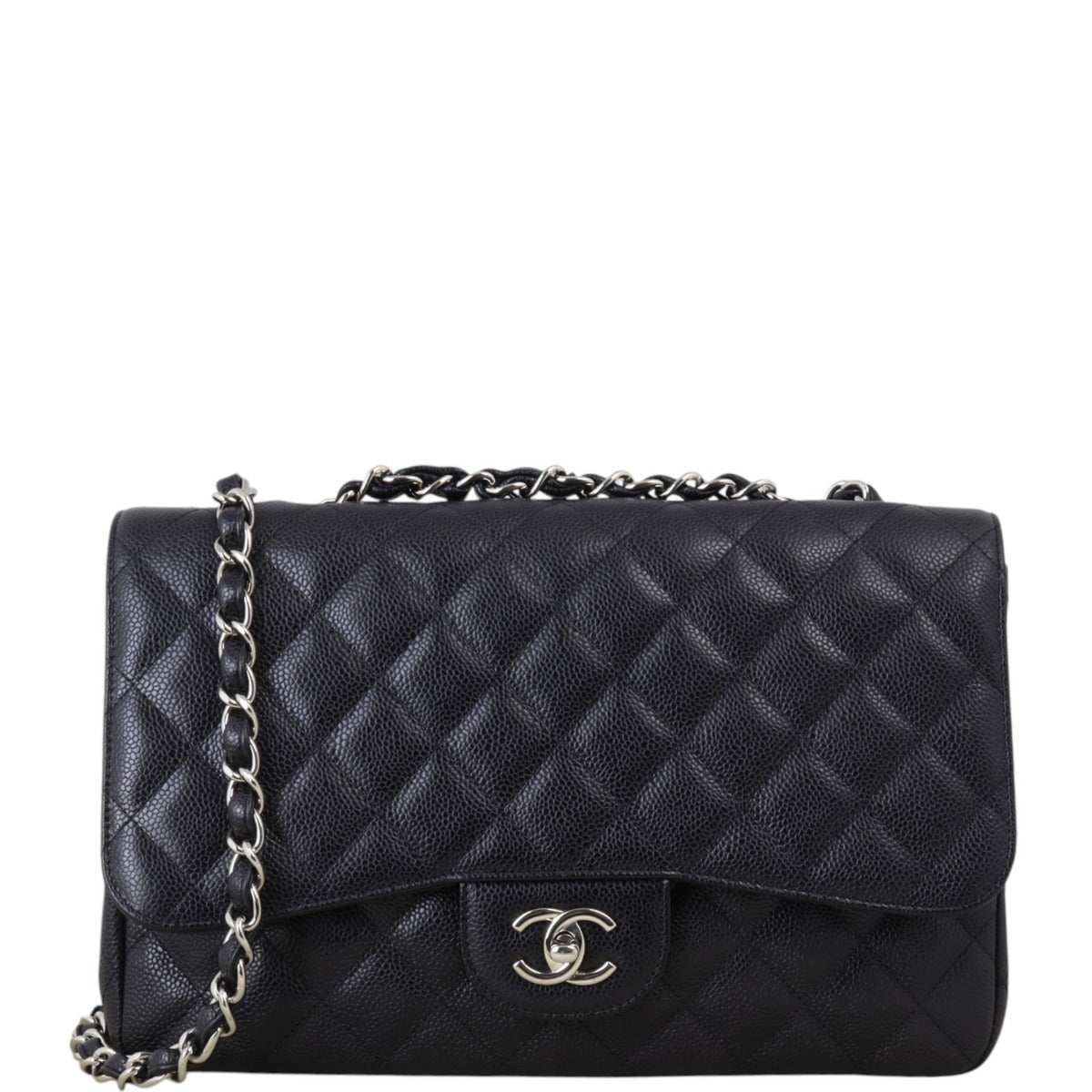 Chanel Classic Single Jumbo Caviar Handbag Quilted Black Crossbody Bag Jumbo 28012025