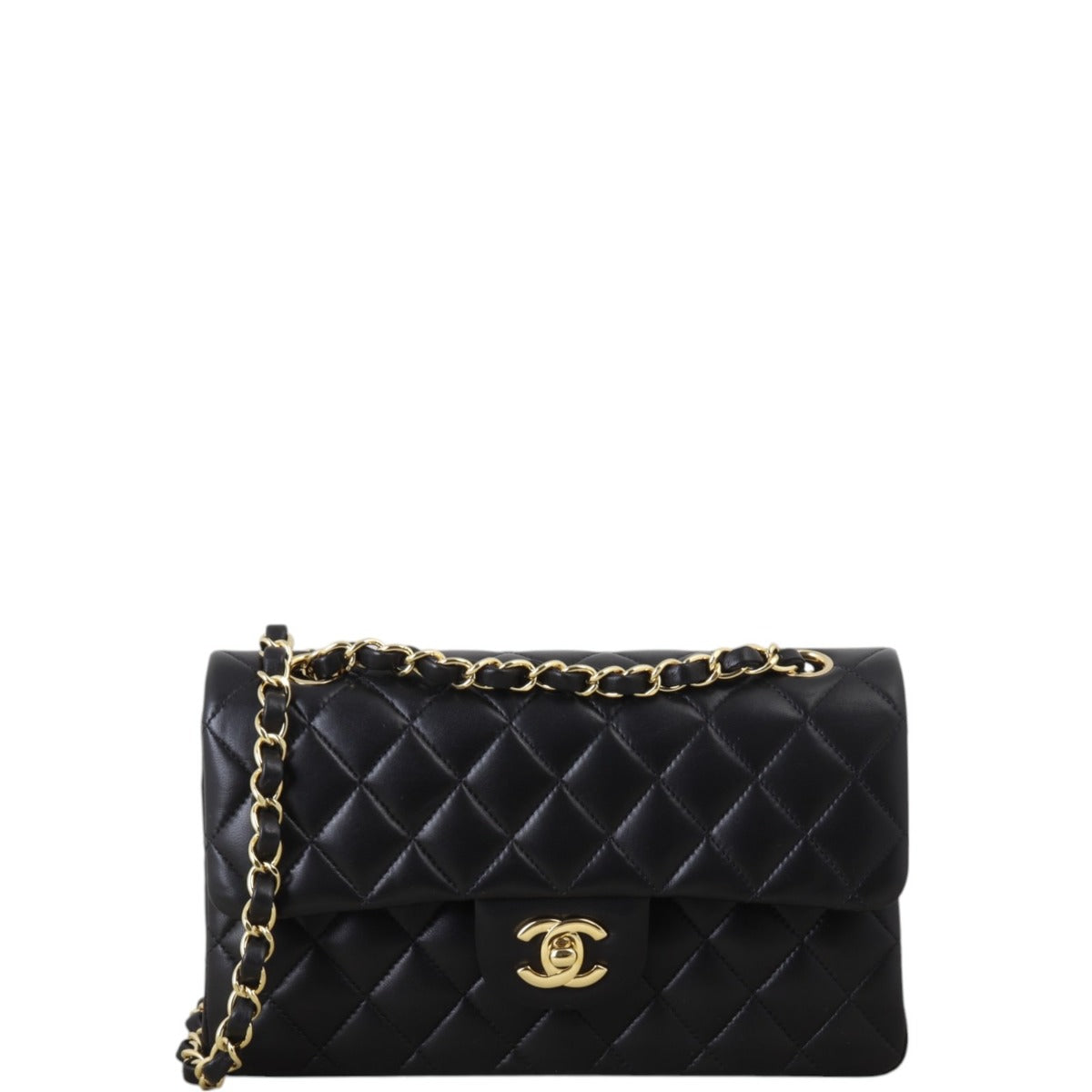 Chanel Classic Double Flap Lambskin Handbag Quilted Black Crossbody Bag Small 30012025