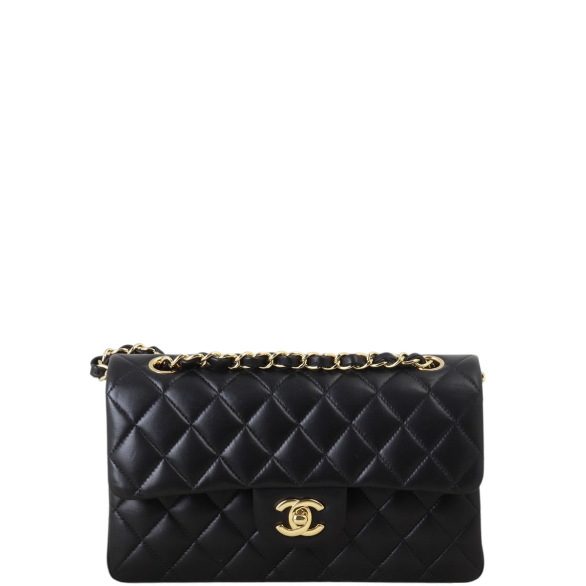 Chanel Classic Double Flap Lambskin Handbag Quilted Black Crossbody Bag Small 30012025