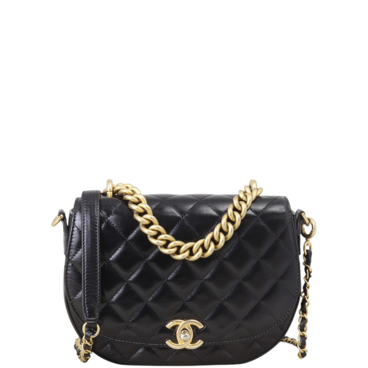 Chanel CC Handle Flap Bag Quilted Black Crossbody Bag