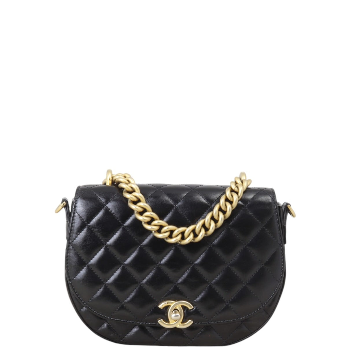 Chanel CC Handle Flap Bag Quilted Black Crossbody Bag