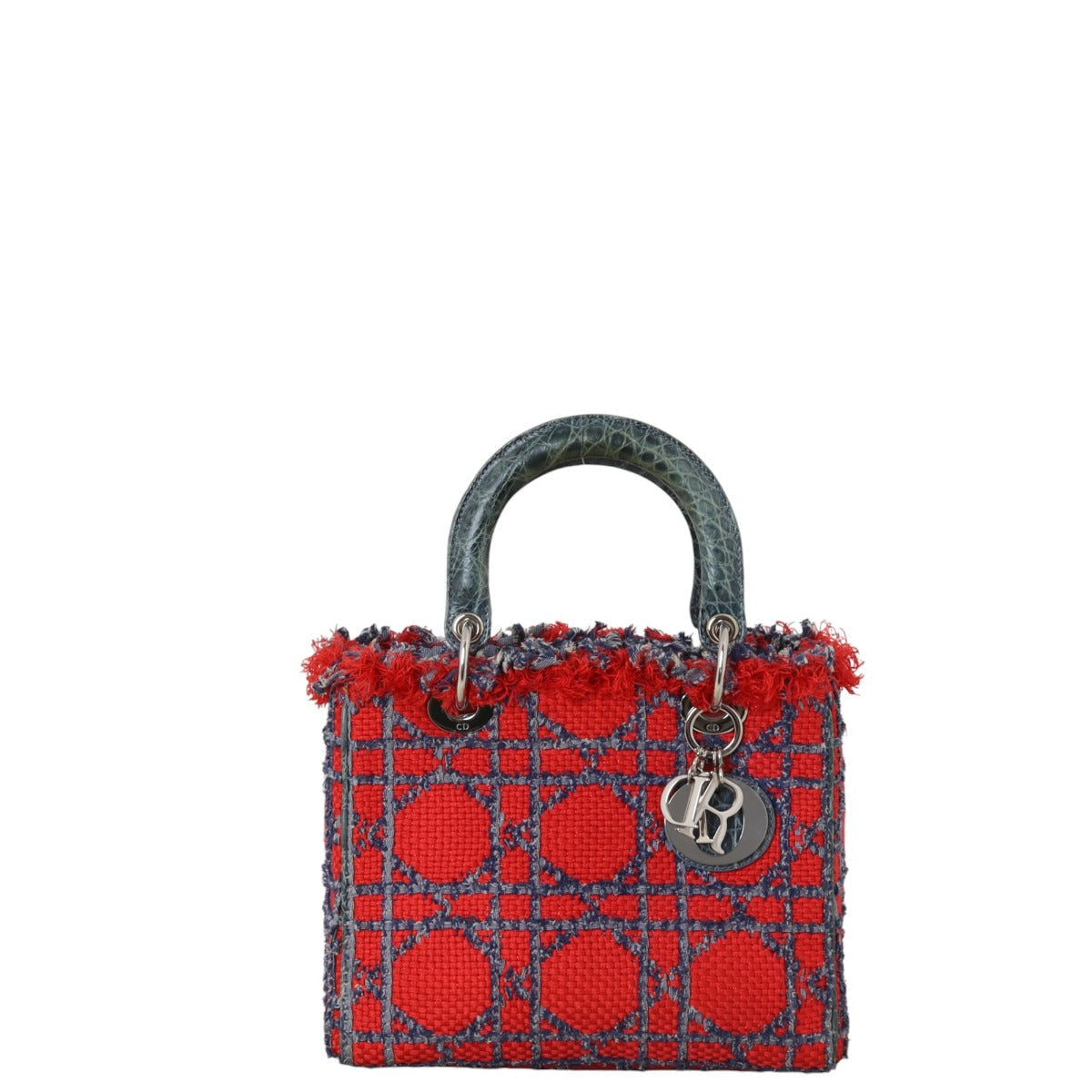 Dior Lady Tweed And Croc Embossed Handbag Medium Travel Bag