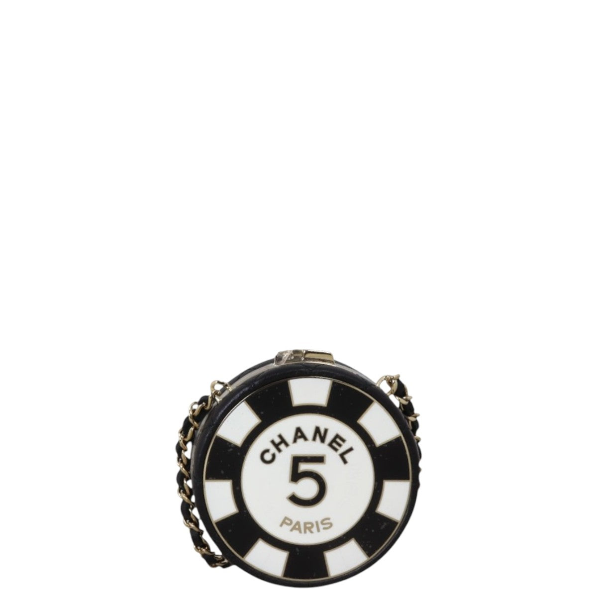 Chanel Enamel Round Poker Chip Clutch With Black Mini Crossbody Bag