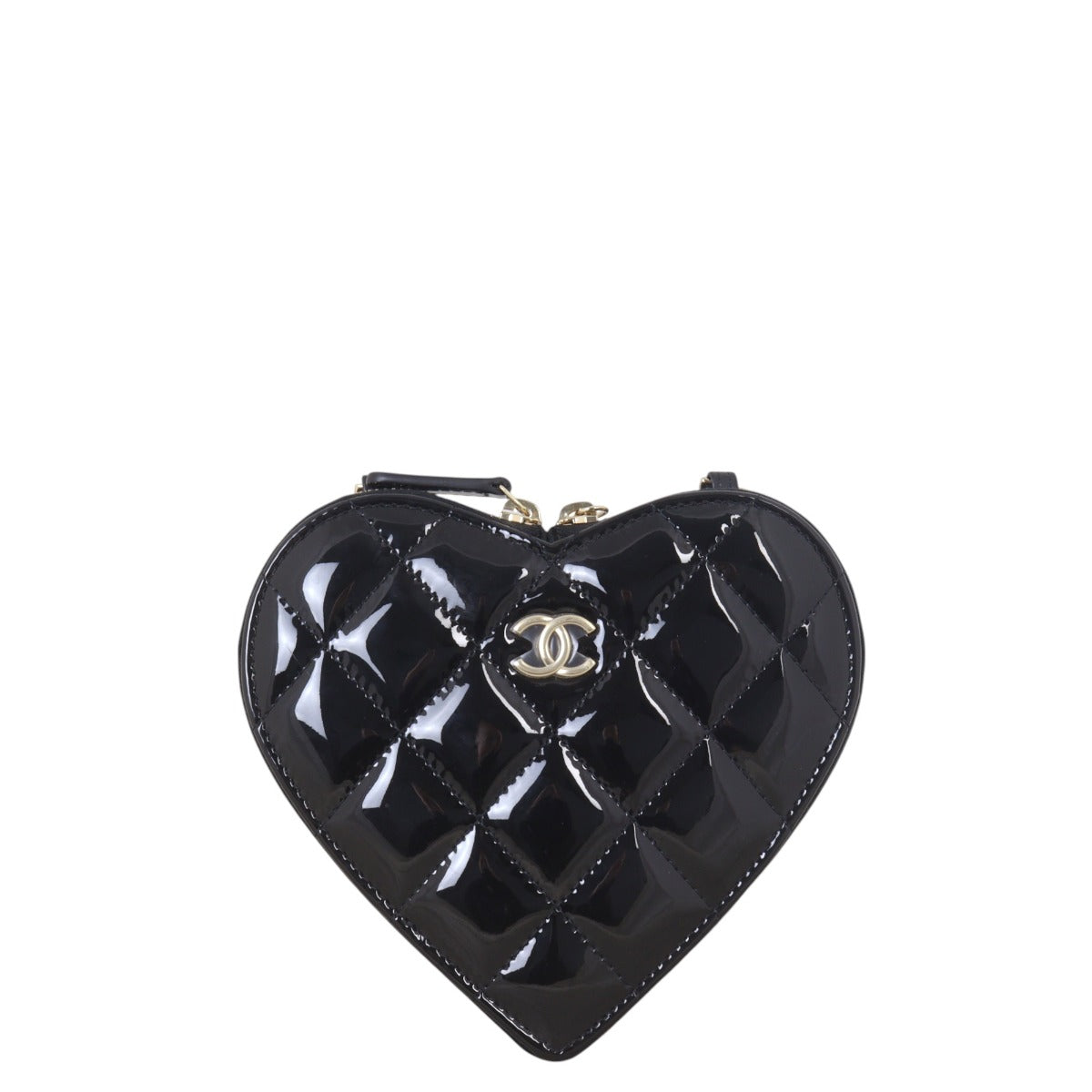 Chanel CC Double Heart Clutch With Chain Quilted Black Crossbody Bag