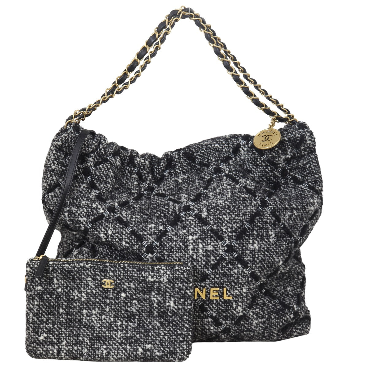 Chanel 22 Hobo Tweed Quilted Black Shoulder Bag