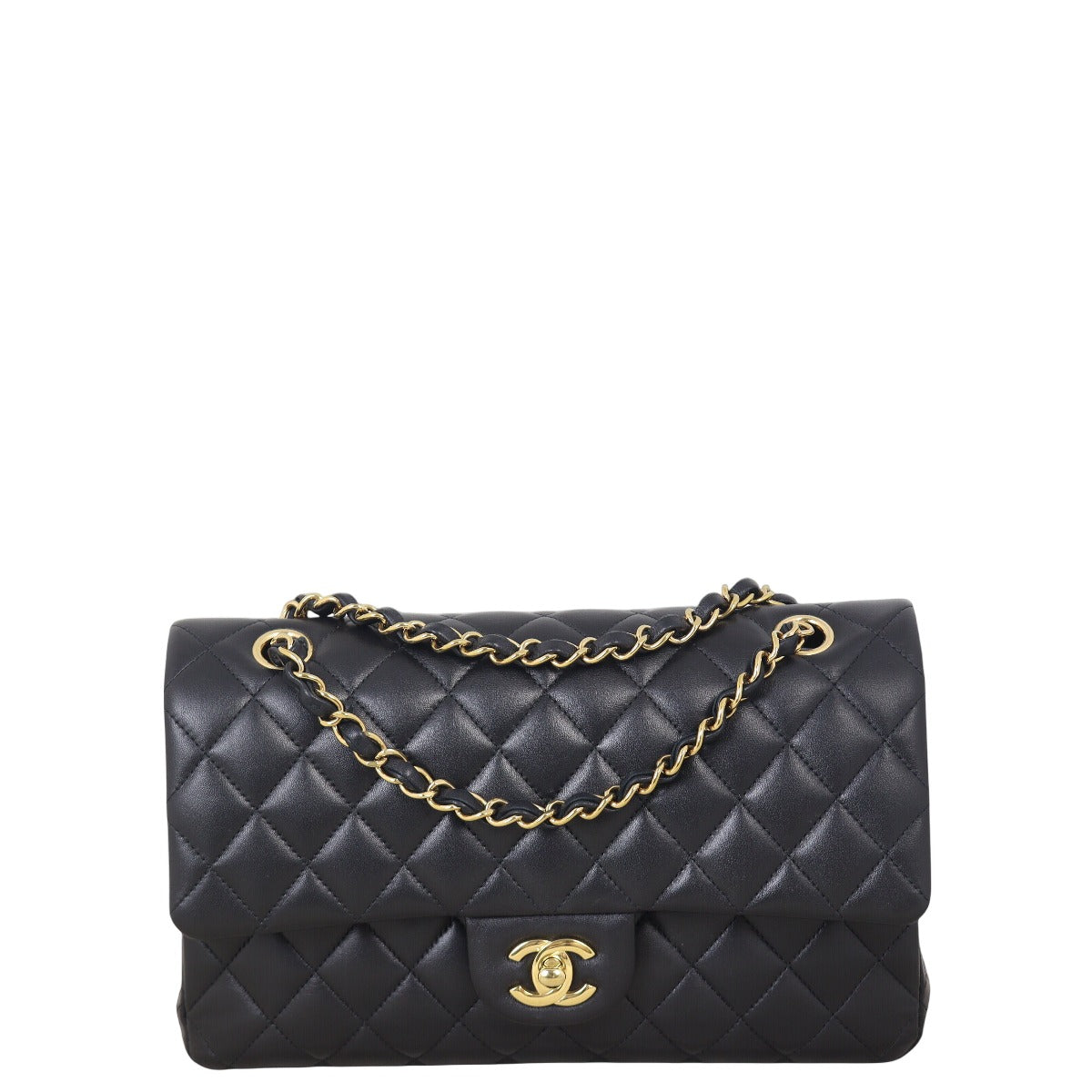 Chanel Classic Double Flap Lambskin Handbag Quilted Black Crossbody Bag Medium 01042025