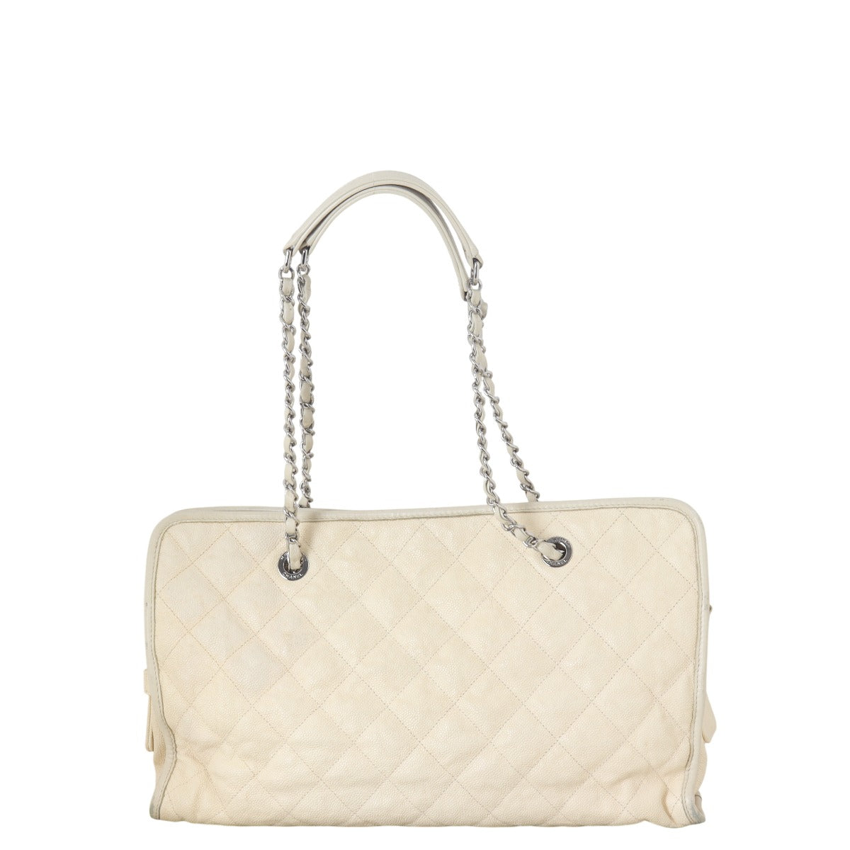 Chanel French Riviera Zip Shopping Tote Quilted White Shoulder Bag