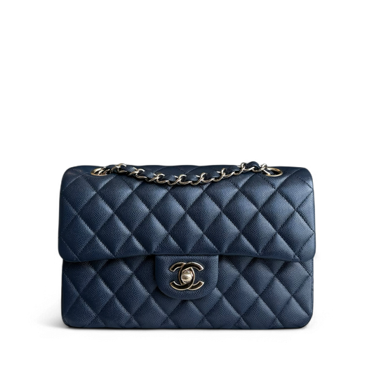 Full Set Chanel Classic Flap Small - Caviar 23CM Quilted Dark Midnight Blue Gold Hardware Series 30