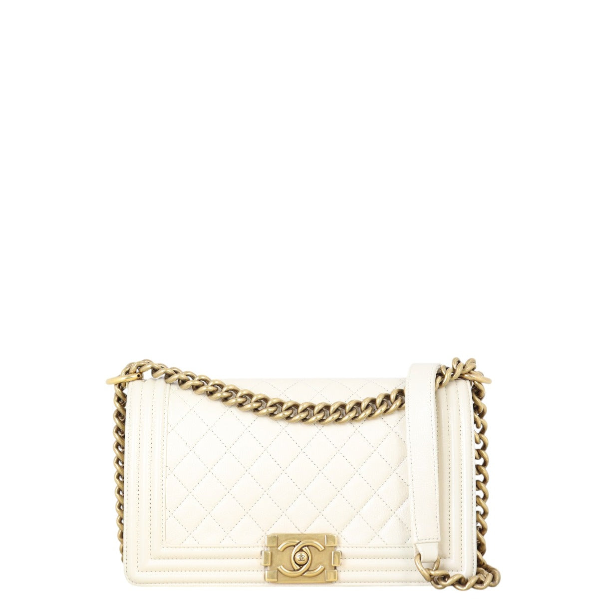 Chanel Boy Old Handbag Quilted White Crossbody Bag