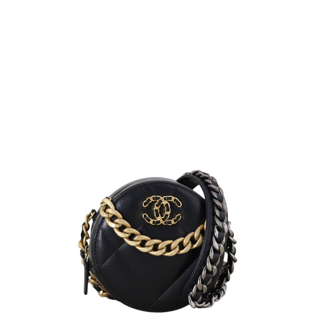 Chanel 19 Round Clutch with Chain Quilted Black Crossbody Bag