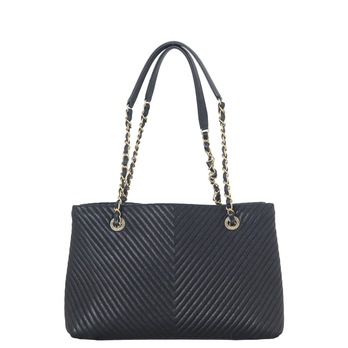 Chanel Surpique Chevron Tote Quilted Black Shoulder Bag