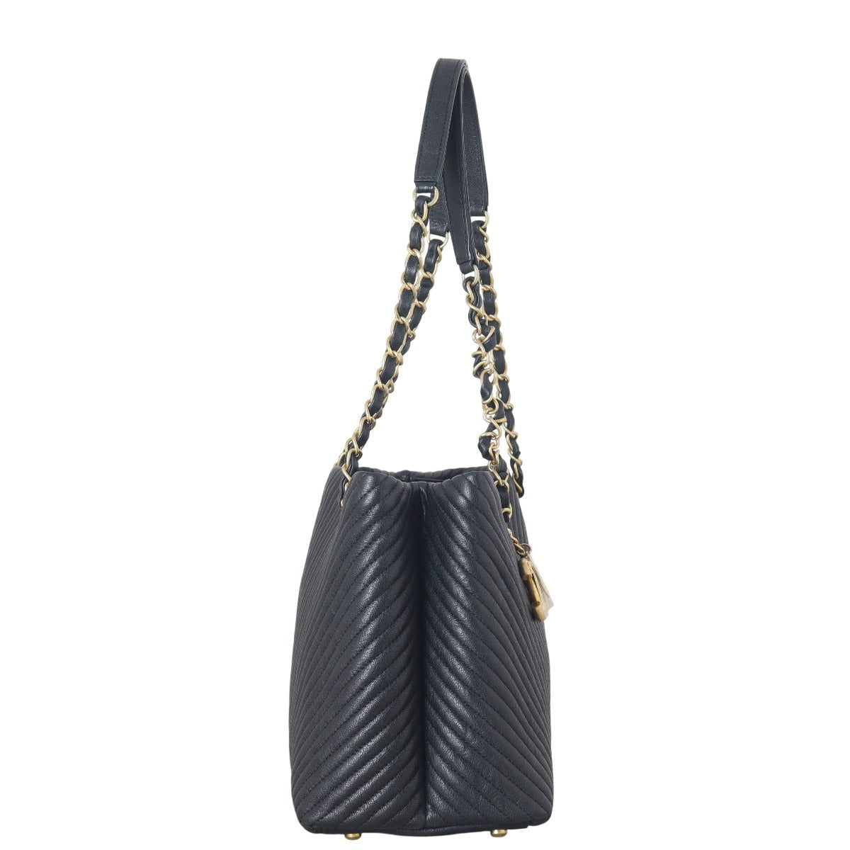 Chanel Surpique Chevron Tote Quilted Black Shoulder Bag