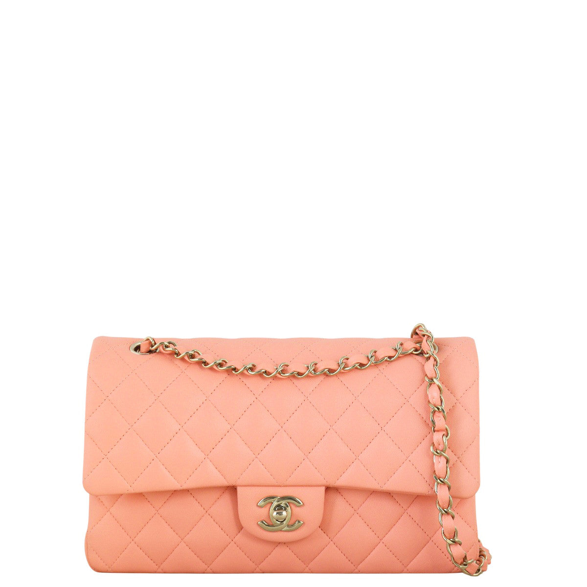 Chanel Classic Double Flap Lambskin Handbag Quilted Pink Crossbody Bag
