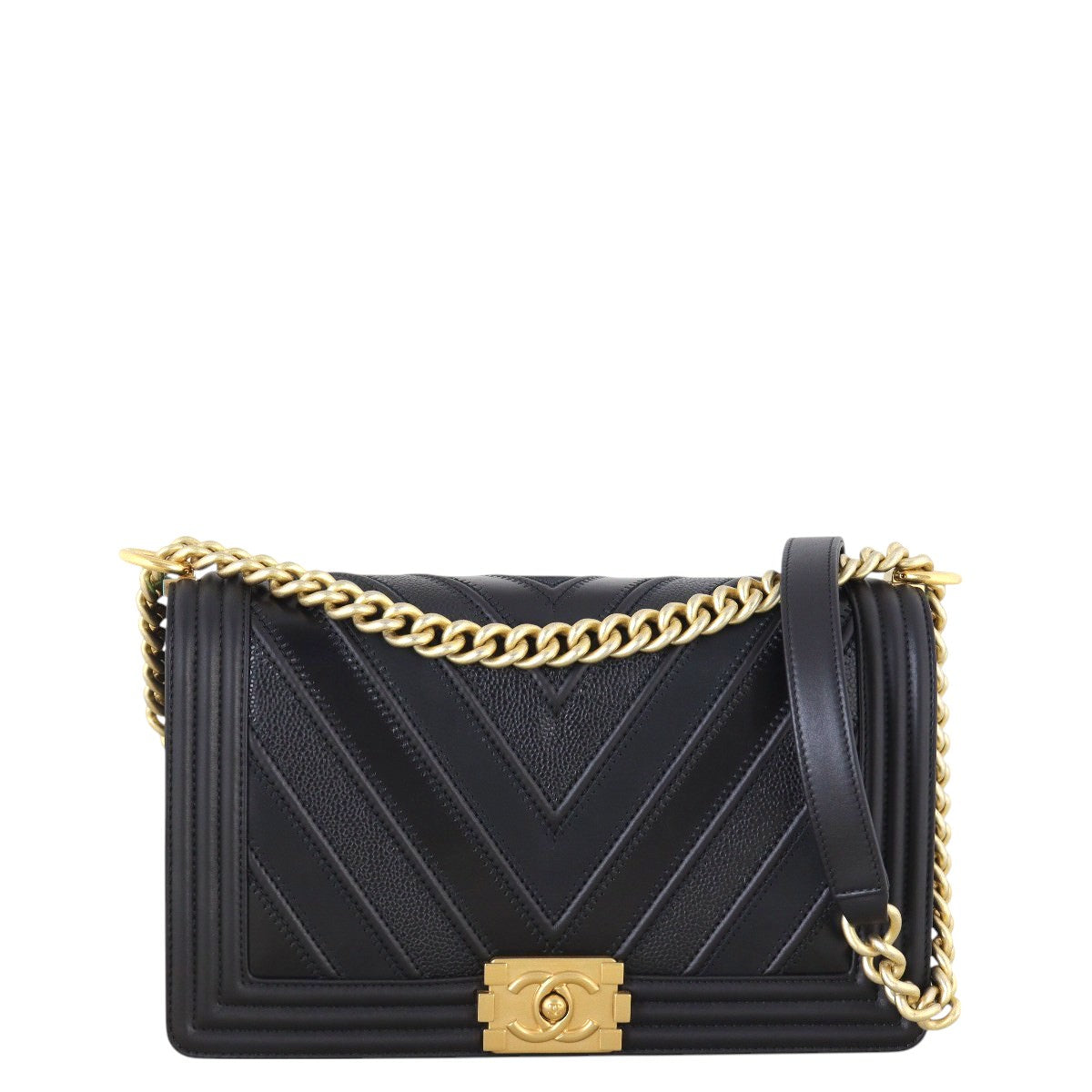 Chanel Boy New Chevron Handbag Black Medium Crossbody Bag