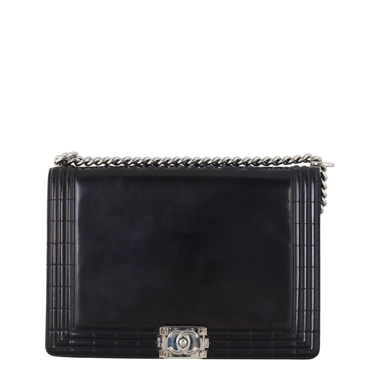 Chanel Boy Glazed Handbag Black Large Crossbody Bag