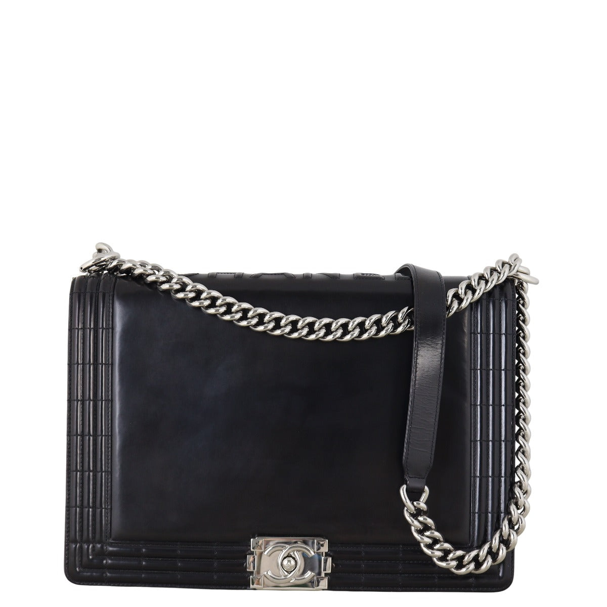Chanel Boy Glazed Handbag Black Large Crossbody Bag