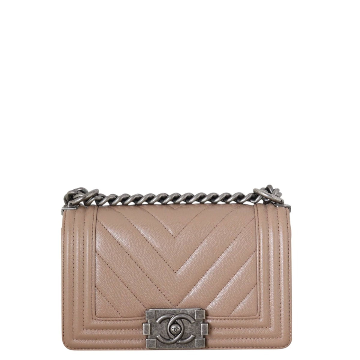 Chanel Boy Chevron Handbag Brown Small Crossbody Bag