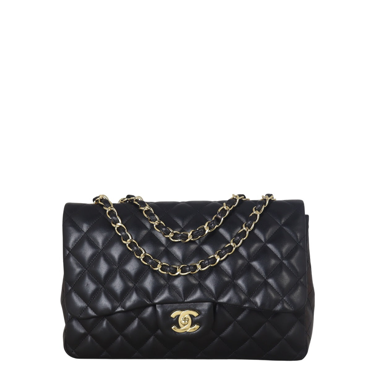 Chanel Classic Single Jumbo Lambskin Handbag Black Flap Crossbody Bag