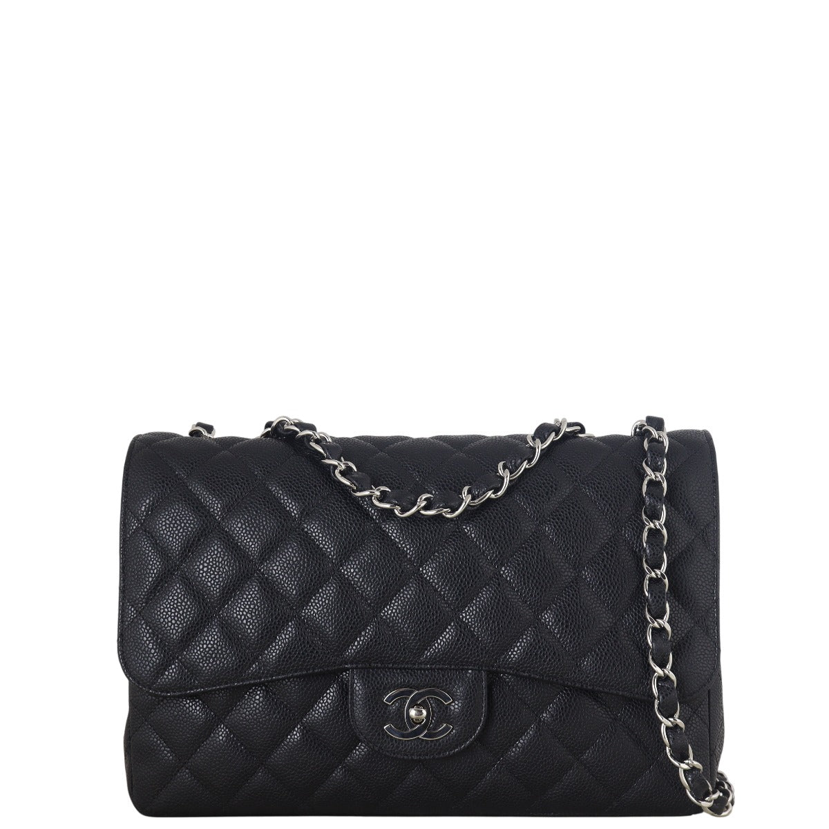 Chanel Classic Single Jumbo Caviar Handbag Quilted Black Crossbody Bag Jumbo 01082025