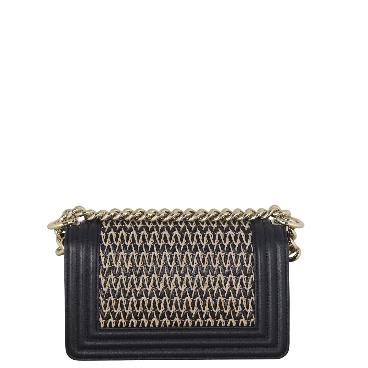 Chanel Boy Handbag Raffia Black Crossbody Bag