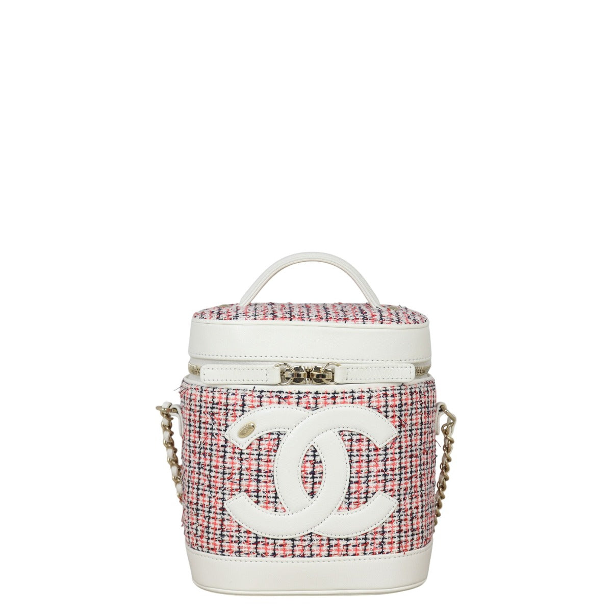 Chanel CC Tweed Vanity Case Handbag White Mini Crossbody Bag