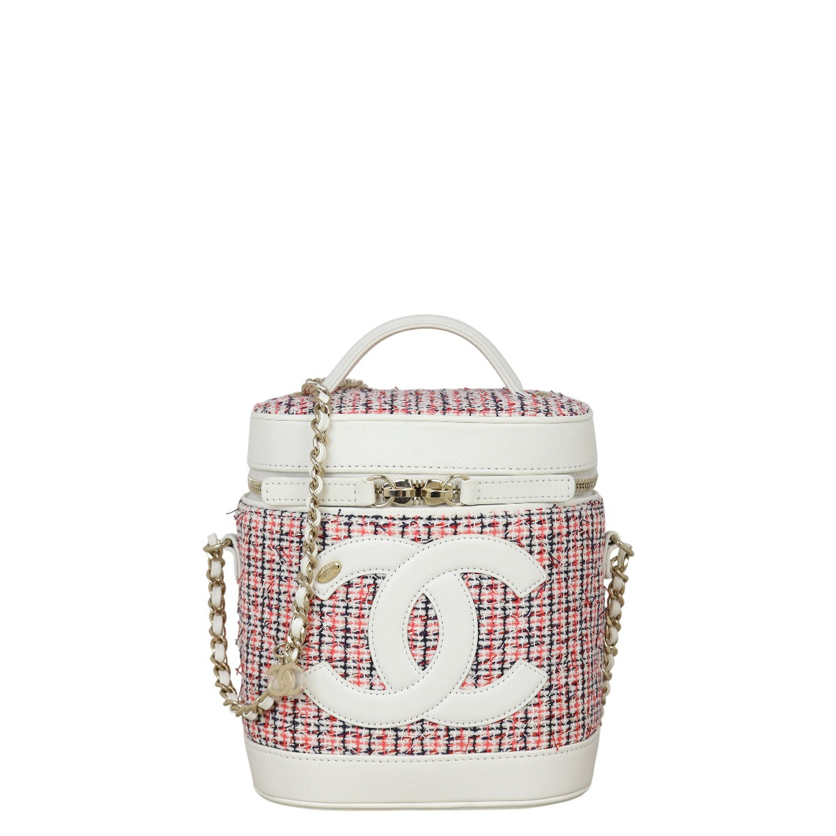 Chanel CC Tweed Vanity Case Handbag White Mini Crossbody Bag