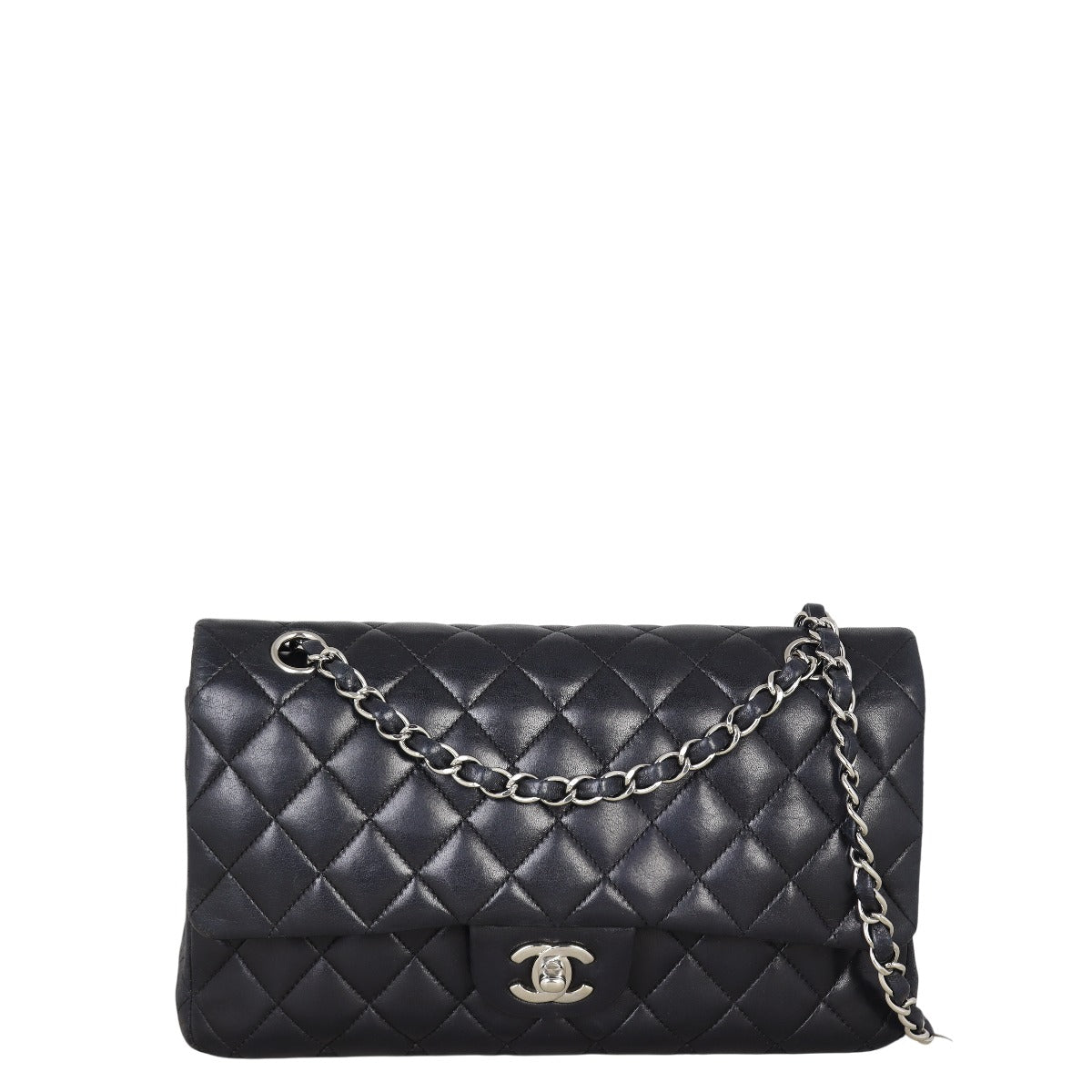 Chanel Classic Double Flap Lambskin Handbag Quilted Black Shoulder Bag Medium 22092025
