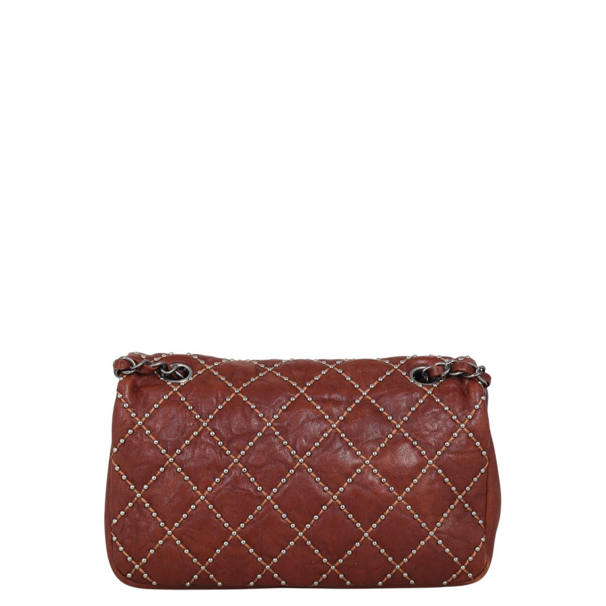 Chanel Studded Metal Beauty Handbag Quilted Brown Crossbody Bag