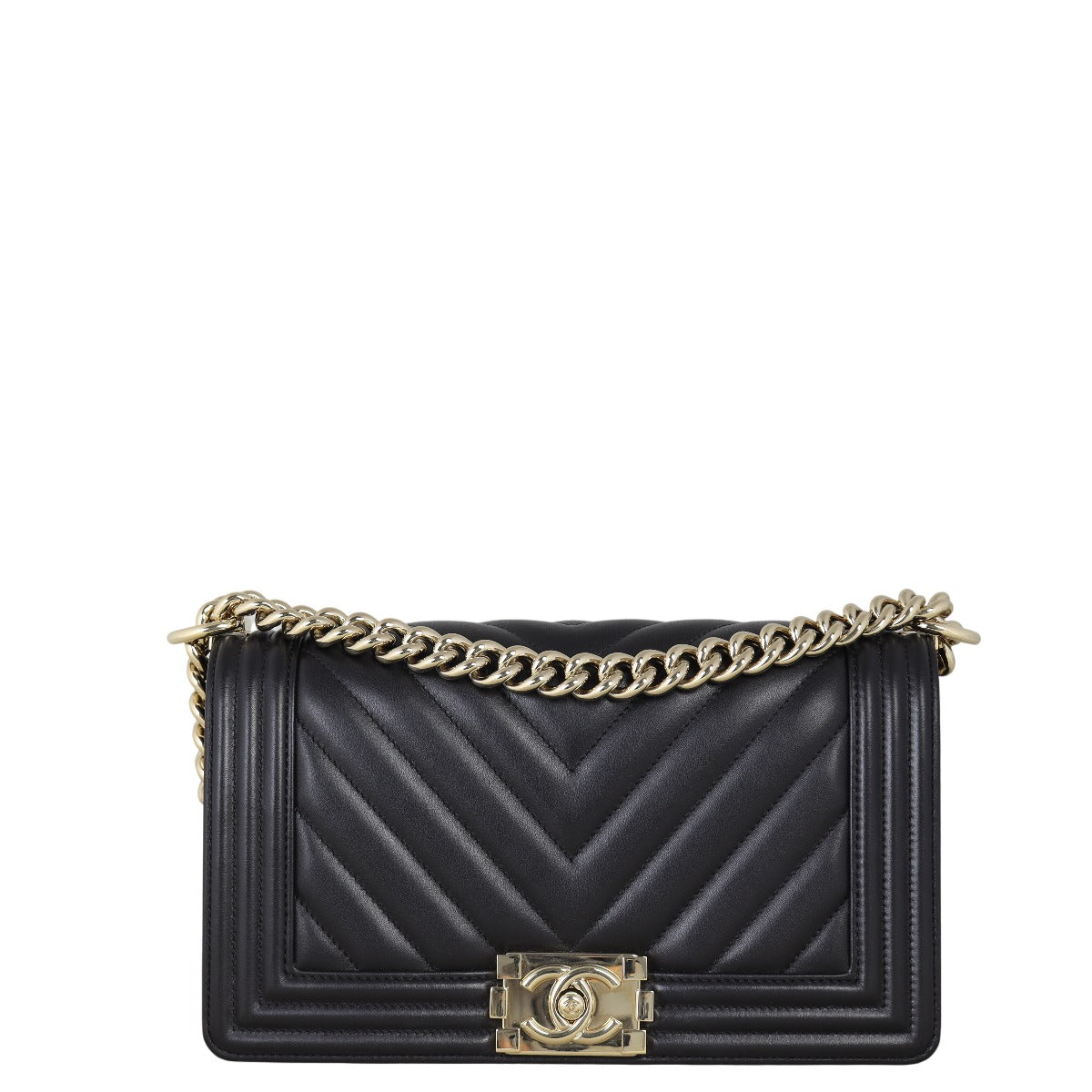 Chanel Boy Old Chevron Handbag Quilted Black Crossbody Bag