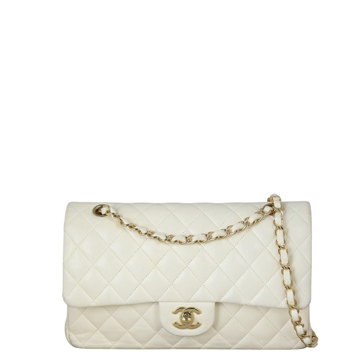 Chanel Classic Double Flap Handbag Quilted White Crossbody Bag