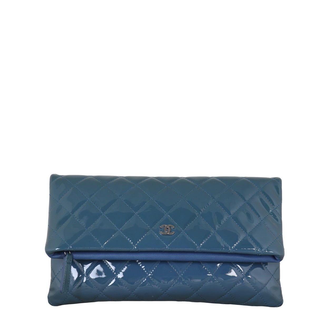 Chanel Fold Over Clutch Patent Quilted Blue Clutch Bag