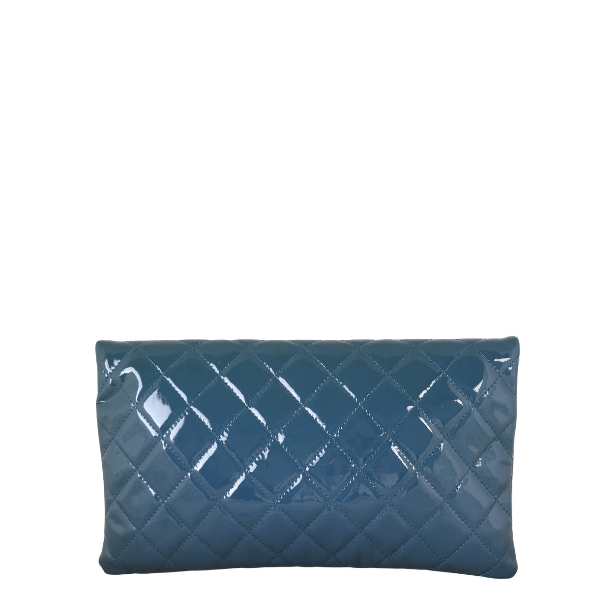 Chanel Fold Over Clutch Patent Quilted Blue Clutch Bag